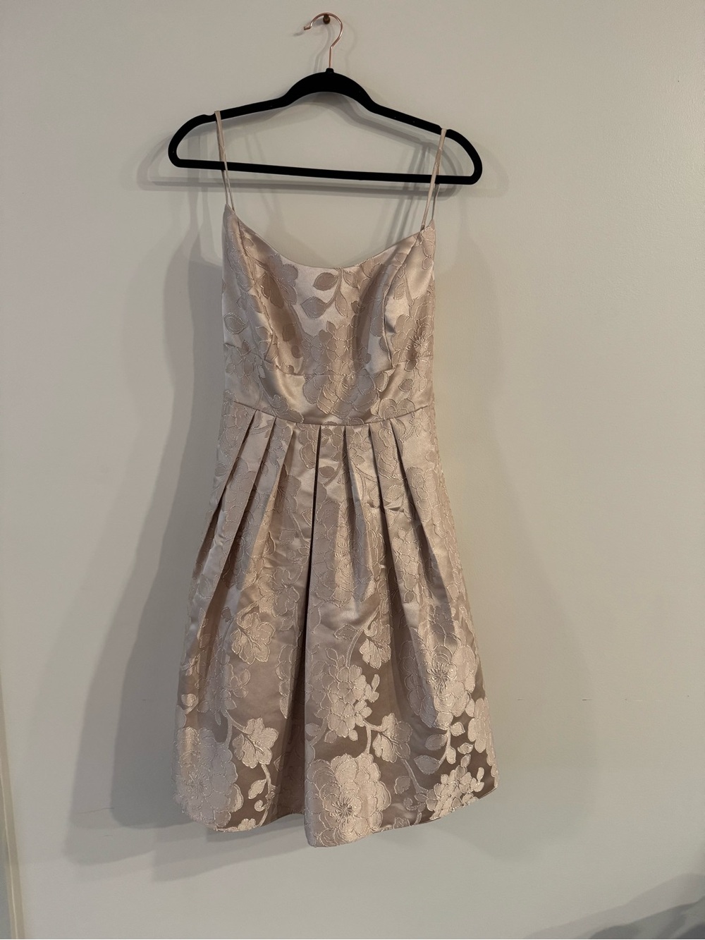 Spaghetti-Strap Floral Jacquard Mini Dress